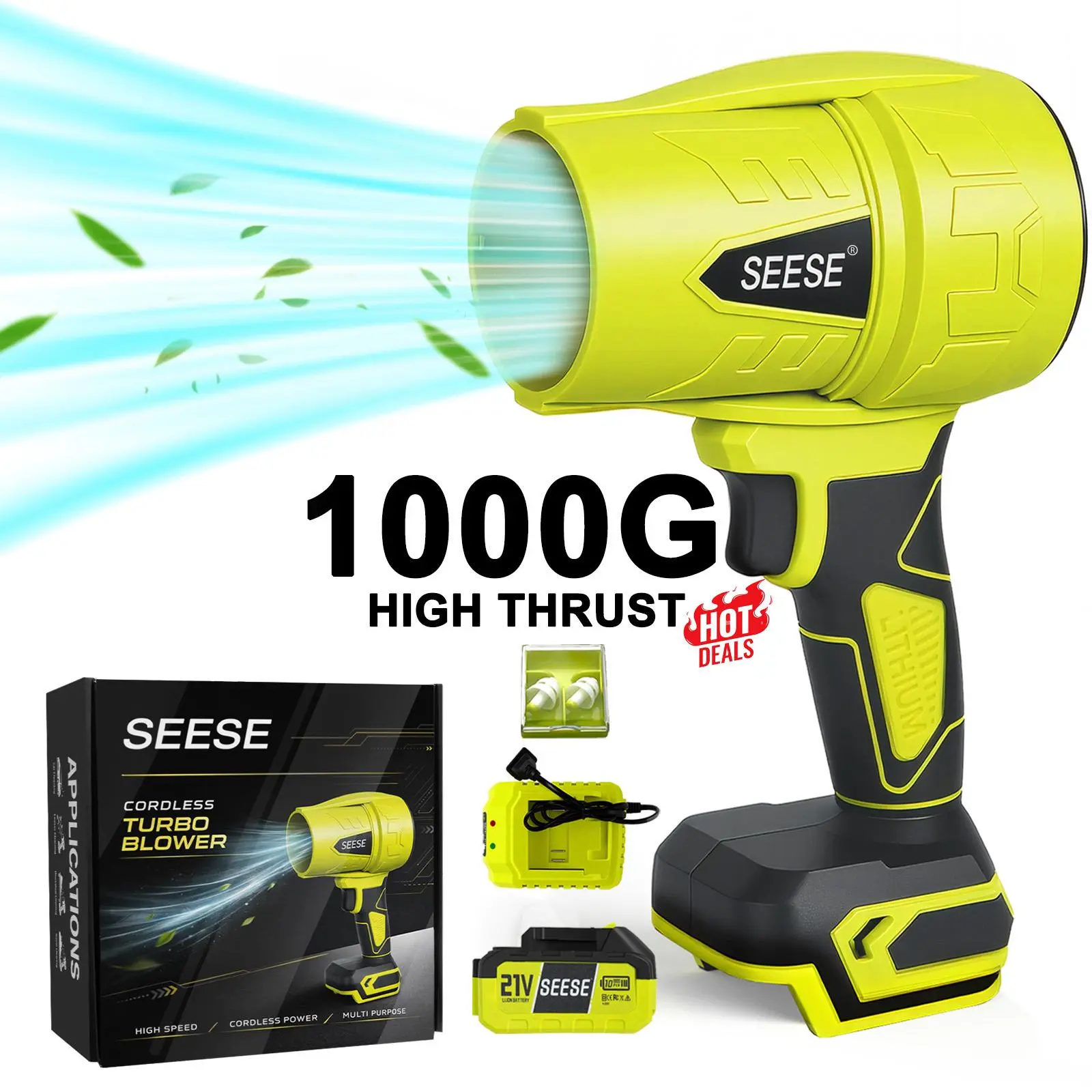 SEESE Cordless Leaf Blower Violent Turbo Fan, Brushless Pure Copper Motor Jet Fan with Battery, Cordless TurboSuper Power Air Duster for Car Drying, Post-WashCleaning & Snow Removal