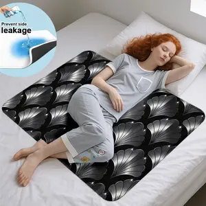 Waterproof Mattress Protector Pad, Base Silver Fan Pattern, Washable Reusable, Suitable for Bedroom Sofa Pet Bed, New Chinese Style Home Protection