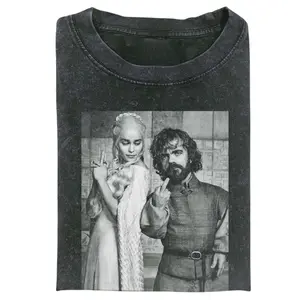 Game of Thrones Daenerys Targaryen & Tyrion Lannister Funny Meme T-Shirt, Funny Fantasy Duo Meme T-Shirt, Blonde Queen & Dwarf Graphic Tee, Unisex Streetwear
