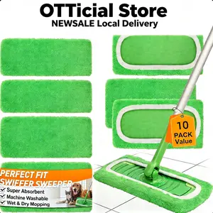 10 Pack Reusable Microfiber Mop Pads for Swiffer Sweeper - Wet & Dry Cleaning Cloths - Mop Head Replacement Washable Refills for Household Floors (10Pack Green)