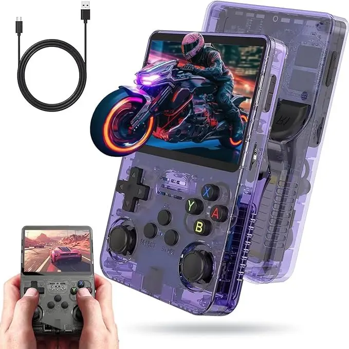 2026 New Upgraded R36S Retro Handheld Game Console, 3.5 Inch IPS Screen, Linux System, 64G Built-in Storage, 15000+ Classic Games, 3200 mAh Battery, Wifi, Portable Pocket-Size Mini Arcade, Purple, Teenage Boy Gift Protection