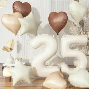 25th Birthday Balloons Set, Nude Brown Sand White Neutral Heart Balloon Decor, Cream Beige Tan Foil Number 25 Balloon Star Balloon for Women Men Birthday Anniversary Party Boho Decoration Supplies