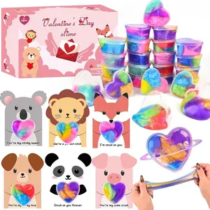 Valentine’s Day Slime 24 Pack, Mini Heart Galaxy Slime Cups with Valentine Cards & Individual Gift Bags, Classroom Exchange Gifts for Kids, Party Favors Goodie Bag Fillers, Stress Relief Fidget Toys