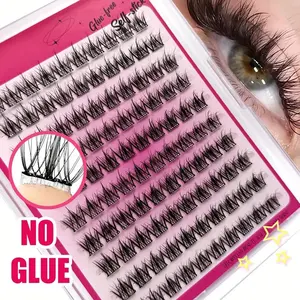 10 Rows Glue-Free False Eyelashes Wispy Lashes, Large Capacity 100 Pieces, Self-Adhesive Ultra-Fine Soft Stem Natural Look, Lazy Three-Step Set