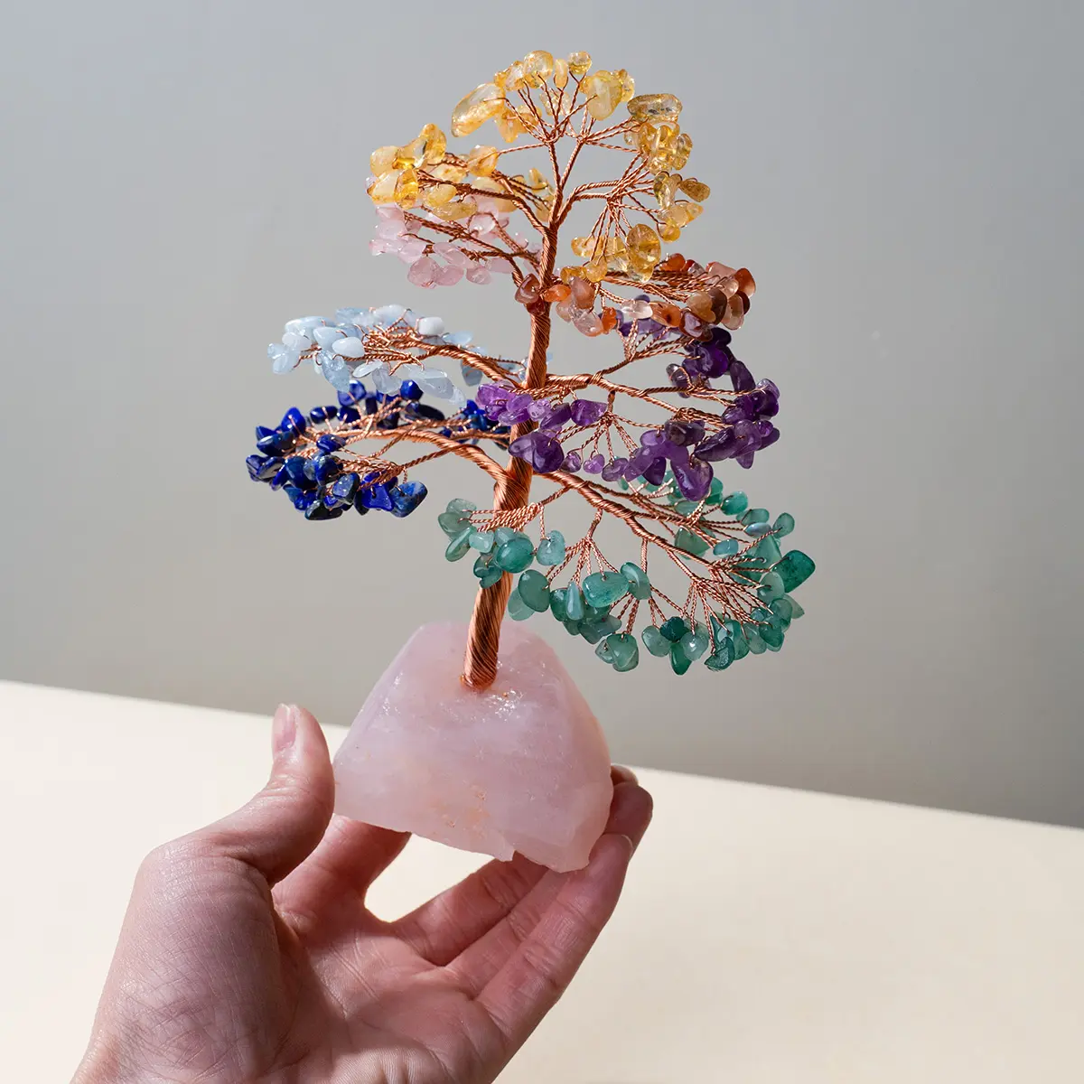 Natural Gemstone Crystal Lucky Tree, Hand Selected Crystals, Irregular Raw Stone Base, Home & Office Decor, Unique Gift Idea, Festive Christmas Ornament, Crystal Decorative Ornaments