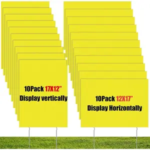 20 Pack Blank Yard Signs with Stakes Plastic Yard Lawn Sign Double Sided Corrugated Plastic Garage  Signs with Stakes for Rent Sign for Party Lawn Yard (Yellow, 17 x 12 Inch)