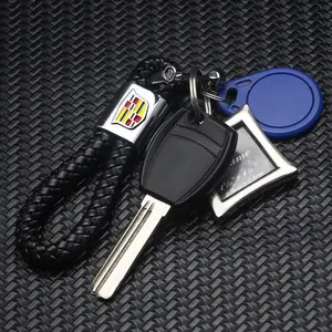 1/2pcs Cadillac Car Keychain, Handmade Woven Key Ring, Metal Leather Key Chain Accessories, Cadillac Car Decoration Items
