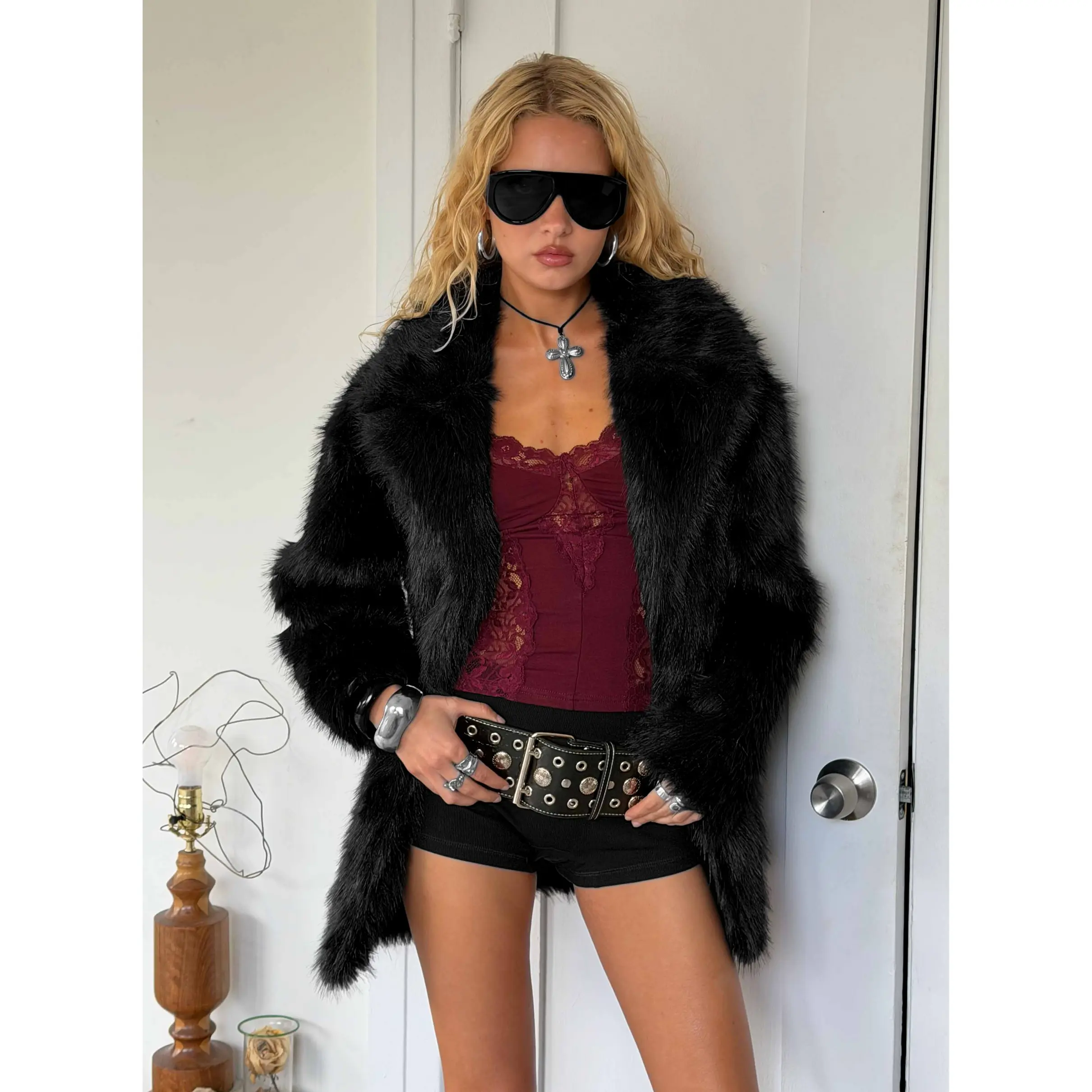Super Trouper Faux Fur Jacket Black