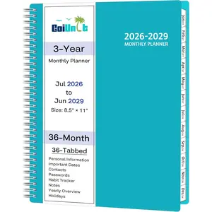 Monthly Planner 2026-2029, 36 Months Calendar Planner 2026-2029 from Jul 2026 - Jun 2029, 8.5'' x 11'' with Ruled Spread, Flexible Cover, Spiral Wirebound, Pocket, Coated Tabs, Notes & Habit