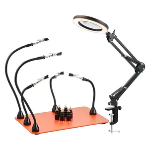 Magnetic Helping Hands Soldering Station With 3X LED Magnifying Lamp And Five Adjustable Arms, Rotating Magnifier, Desk Bench Soldering Aid For Electronics Repair, PCB Assembly And Precision Rework