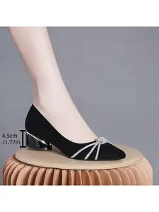 Elegant Pointed Toe Rhinestone Single Shoe, Chunky Heel High Heels for Daily Commute, Parties, Dates, Work