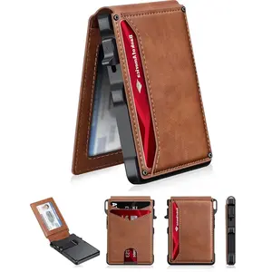 Men's ultra-thin wallet: 9-13 cards, wallet, ID card window. RFID shielded, aluminum double fold pop-up，Anti theft aluminum alloy card holder, men's wallet