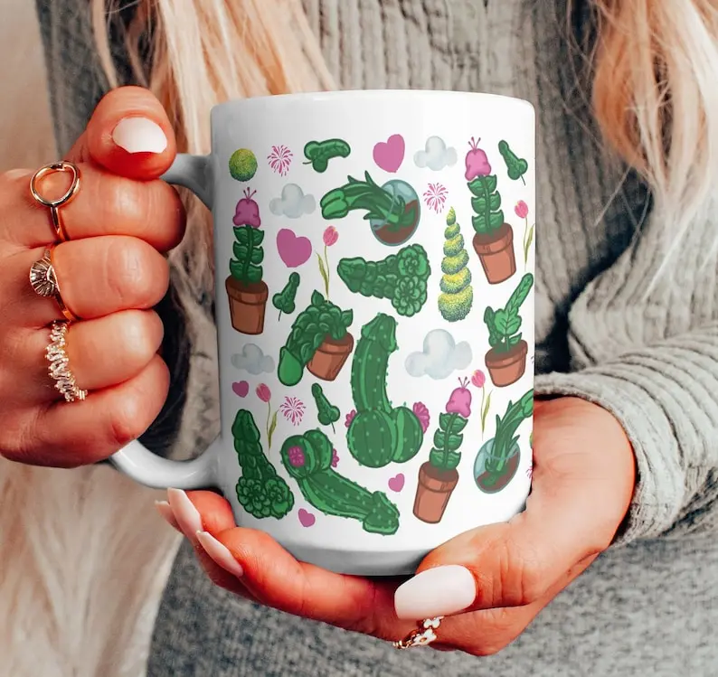 Hidden Cactus Penis Mug, Inappropriate Gag Gift, Funny Adult Humor Mug