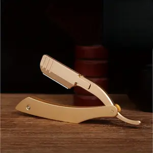 Men's Vintage Straight Razor Set (Black/Gold) - Professional Barber Shaving Tool with Replaceable Blades care gift