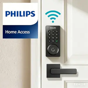Fathersdaygift Philips Smart Fingerprint Door Lock, 5-in-1 Keyless Entry Deadbolt, App-Assisted Control, Built-in Wifi, 6-Month Battery Life L3, Auto-Lock, IPX5 Weatherproof