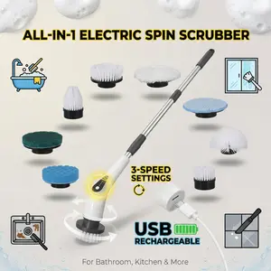 Electric Spin Scrubber for Cleaning Bathroom, Shower Scrubber Cordless Cleaning Brush with IPX7 Waterproof & 3 Speed, 8 Brush Heads, Bathroom Cleaning Supplies for Shower Tub Kitchen Tile Toilet White