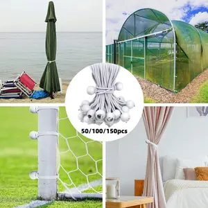 50/100/150 pcs Heavy-Duty Ball Bungee Cords with Elastic String for Camping Shelter Cargo Tent Poles RV Net Straps Indoor Outdoor Use White Versatile Durable Latex UV Resistant