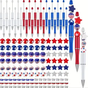 144 pieces of Independence Day bead pen set, including 24 bead pens, 72 wooden beads, and 48 spacer beads. July 4th DIY bead decoration pen craft office gifts are available for Independence Day gifts