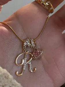 A-Z Initial Letter Pendant Necklace for Women, Sparkling Cubic Zirconia Alphabet Charm, Cz Initial Necklace, Minimalist Personalized Name Jewelry, Cubic Zirconia Necklaces, Gift Necklace