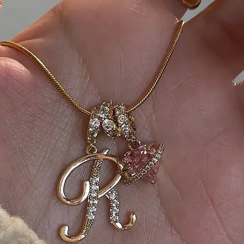 A-Z Initial Pendant Necklace for Women, Sparkling Cubic Zirconia Letter & Heart Charm, Minimalist Personalized Initial Necklace, Bling Necklace, Dainty Initial Necklaces, Ideal Gift