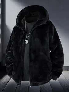 Men's Fleece Lined Winter Fitted Long Plain Jacket, Warm Fashion Design, Perfect for Cold Weather, Comfortable Stand Collar Coat, Ideal Daily Wear