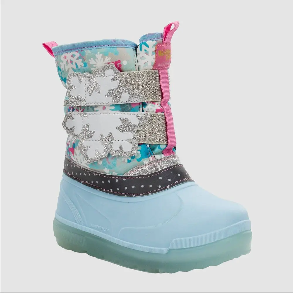 Western Chief Toddler Girls' Denali Lighted Faux Fur Snowflake Winter Bootie, Decorative Synthetic, Kid-Easy Close Velcro, Round Toe, Glitter Stays Put