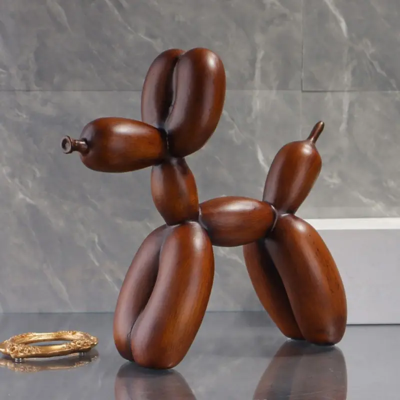 Small Resin Balloon Dog Sculpture - Textured Wooden Figurine for Home Office Bookshelf, Table, Coffee Table Decorations