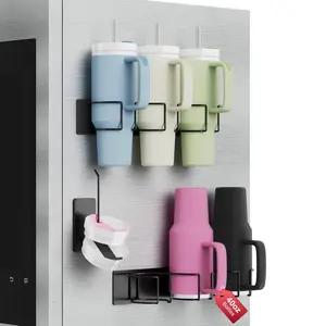 2PCS Strong Magnetic Cup organizer for Stanley 40 oz - Refrigerator & Water Bottle Organizer with Lid Holder - Space-Saving for Kitchen Hook Racks-Tumbler Lid Organizer for Cup Accessories