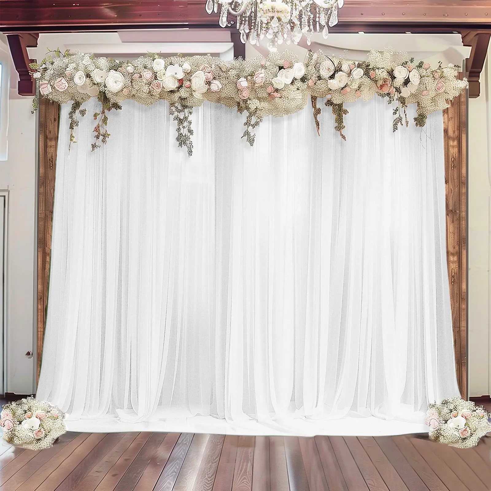 White Sheer Backdrop Drape - 5ft x 14ft Wedding Arch Cover, Wrinkle-Resistant Soft Shimmer Panel for Graduation Party Decorations, Parties, Casual Festive Backdrops & Banners