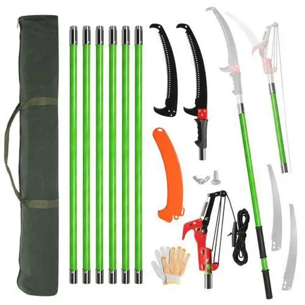 KarlhomePlus Manual Pole Saw for Tree Trimming, 26 ft Extendable Tree Pruner, Sharp Steel Blade and Scissors, High Tree Branch Cutter with Lightweight 8 Fiberglass Long Handles, for Pruning Palms and Shrubs
