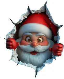Christmas Wall Stickers Santa Claus 3D Illusion Design 2 Pack Festive Decals for Living Room Decor Easy Peel-and-Stick Application