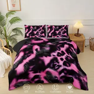 Leopard Print Decorative Bedding Set, 3 Piece Wildlife Printed Bedding (quilt + 2 Pillowcases), Soft Breathable Cotton, Home Dorm Decor