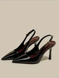 Women's Adjustable Single Buckle High Heels, 9cm Pointed Toe Elegant Fine Heeled Shoes, Mirror Finish for Daily Wear/party, Classic Elegant Footwear