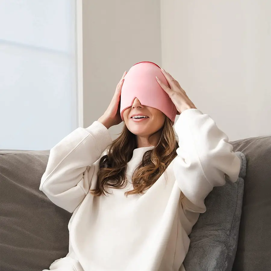 Migraine Relief Cap and Headache Hat for Hot & Cold Therapy, Adjustable Gel Ice Pack Cooling Sleep Mask for Sinus & Puffy Eyes, Adjustable Straps Sleep Masks, Anti Stress Sleep Masks