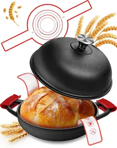 Cast Iron Round Dutch Oven, 5QT Pot with Lid &Dual Handles with Silicone Gloves,Oven Safe up to 500°F, Heavy-Duty Pre-Seasoned Cookware for Bread Baking, Braising, Stews, Roasting, pots and pans set butter bell