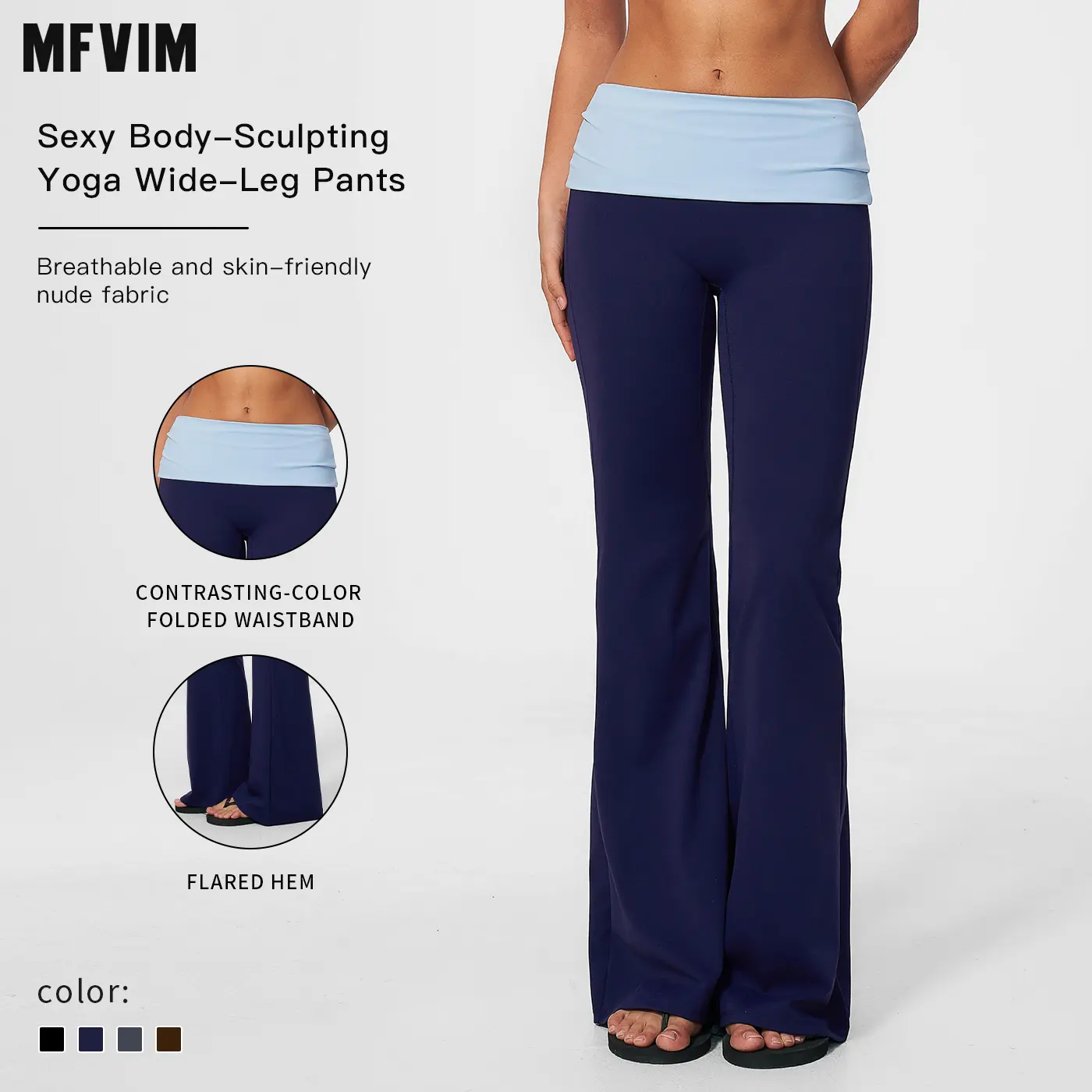 MFVIM women’s color-blocked shaping yoga wide-leg pants with a ruched waist and slight flare, breathable second-skin fabric athletic long pants