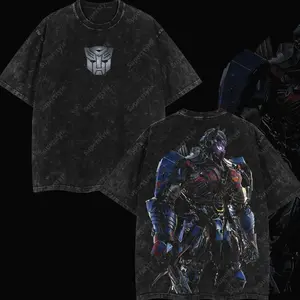 Superstyle The last Knight Orion Pax Transform Dark of the Moon Edition Double Printed Oversize Lightweight Acid Washed Tee TV Series Graphic Design Top Cotton Streetwear Film Movies T-Shirt Clothes Menswear Womenswear BJN E8B