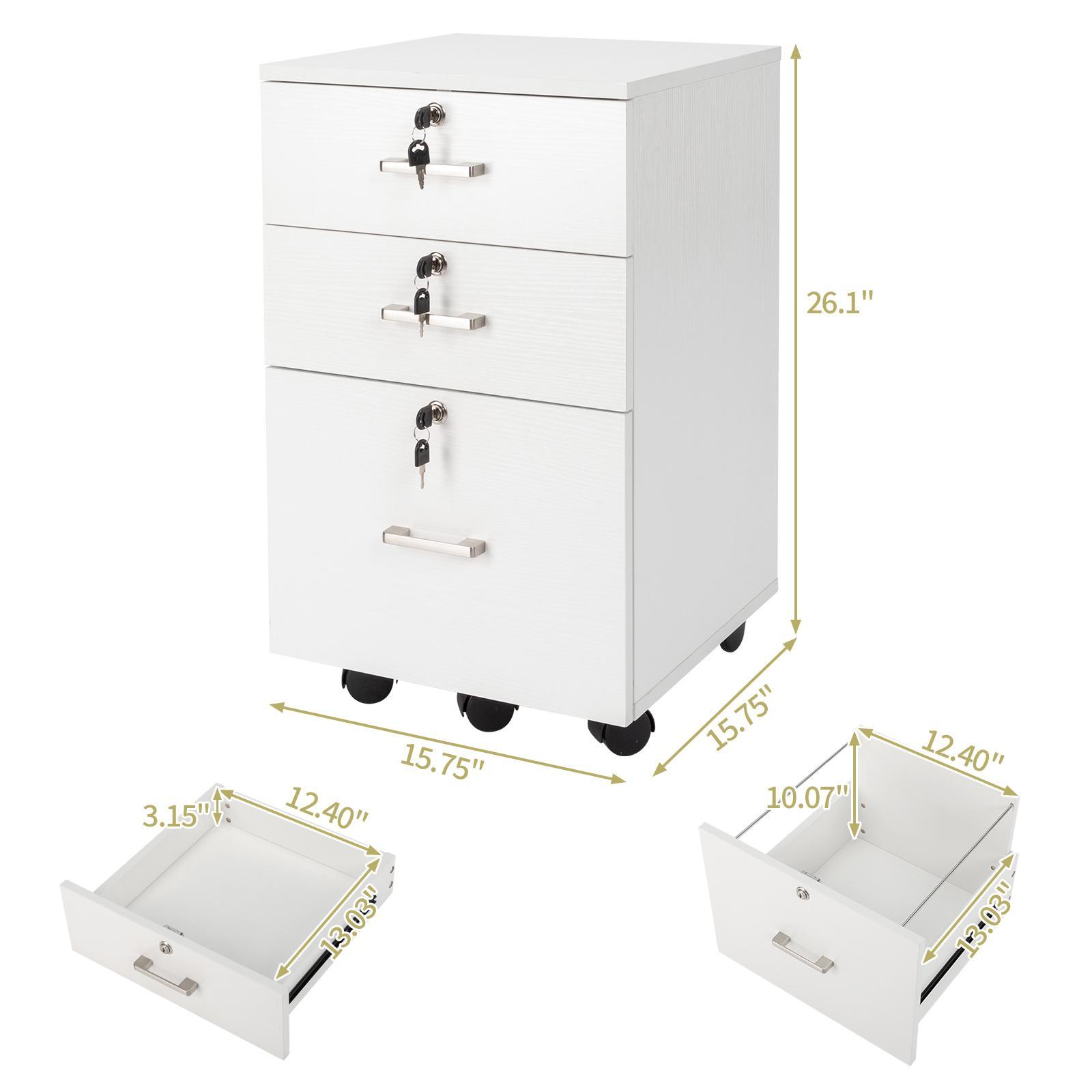 FCH White Wood Grain Density Board 3 Drawers Wooden Filing Cabinet With Pulleys Office Filing Cabinet Confidential