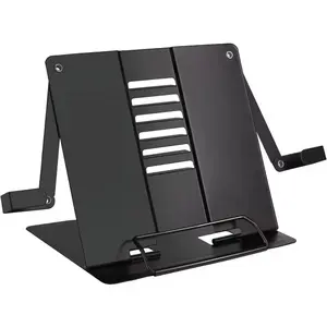 Adjustable metallic Desk Book Stand with Page Clips, Portable & Sturdy Reading Holder for Cookbooks, Textbooks, Tablets & Music Sheets