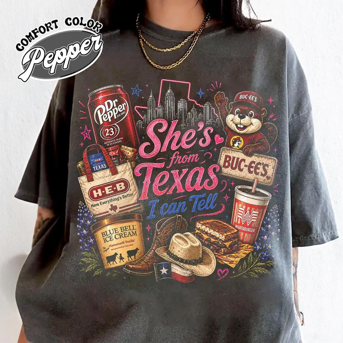 Comfort Colors She’s From Texas Shirt, Western Texas Girl Pride Graphic Tee Print Tee, Andrew Clothings