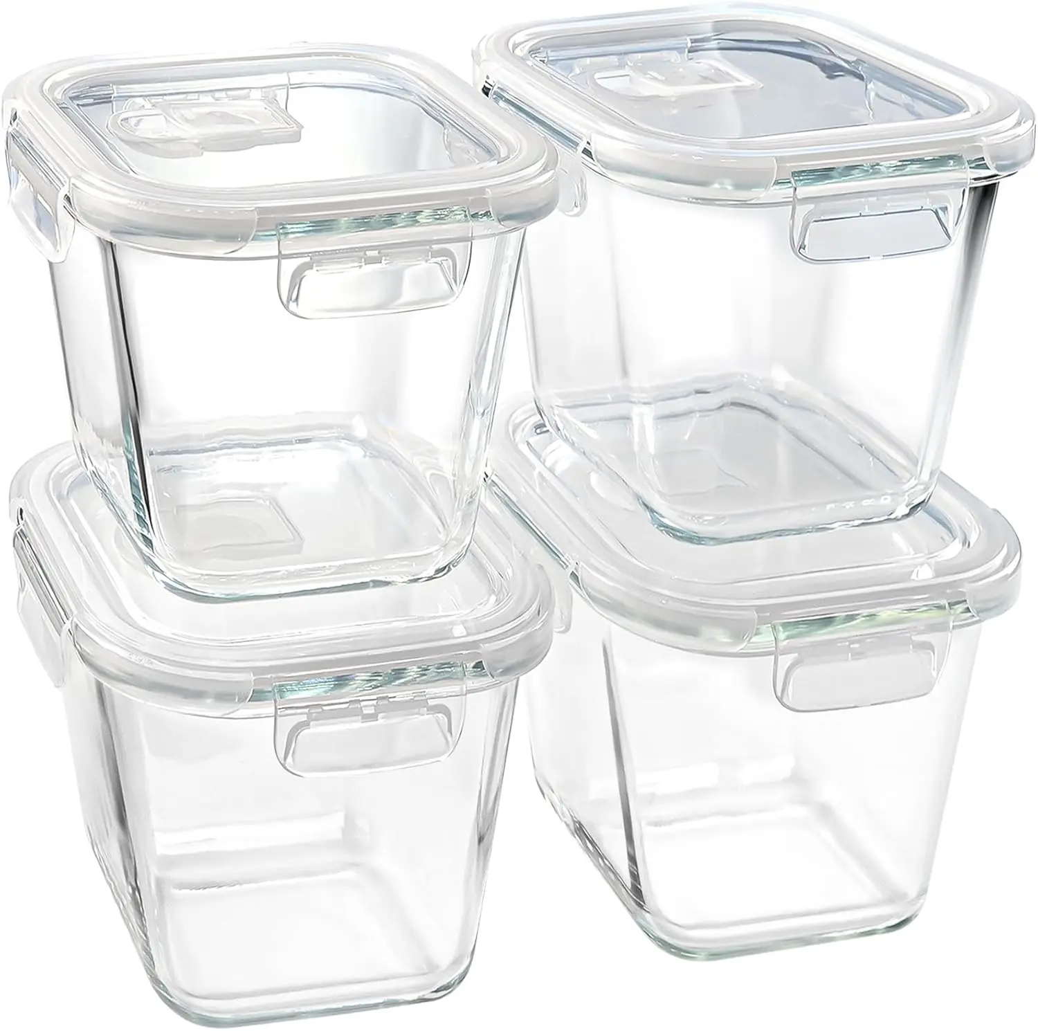 Borosilicate Glass Soup Containers with Lids, 4 Cup/32 oz, 4 Pack | Microwave Dishwasher Oven Freezer Safe | Airtight Leak Proof | Food Grade | Square Soup Meal Prep | Lunch | Food Storage Set