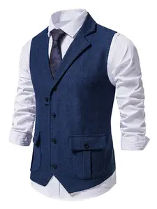 Men's Tweed Vest Vintage Reversible Collar, Casual Style Suit Waistcoat for Men, Perfect for Daily Wear & Special Occasions