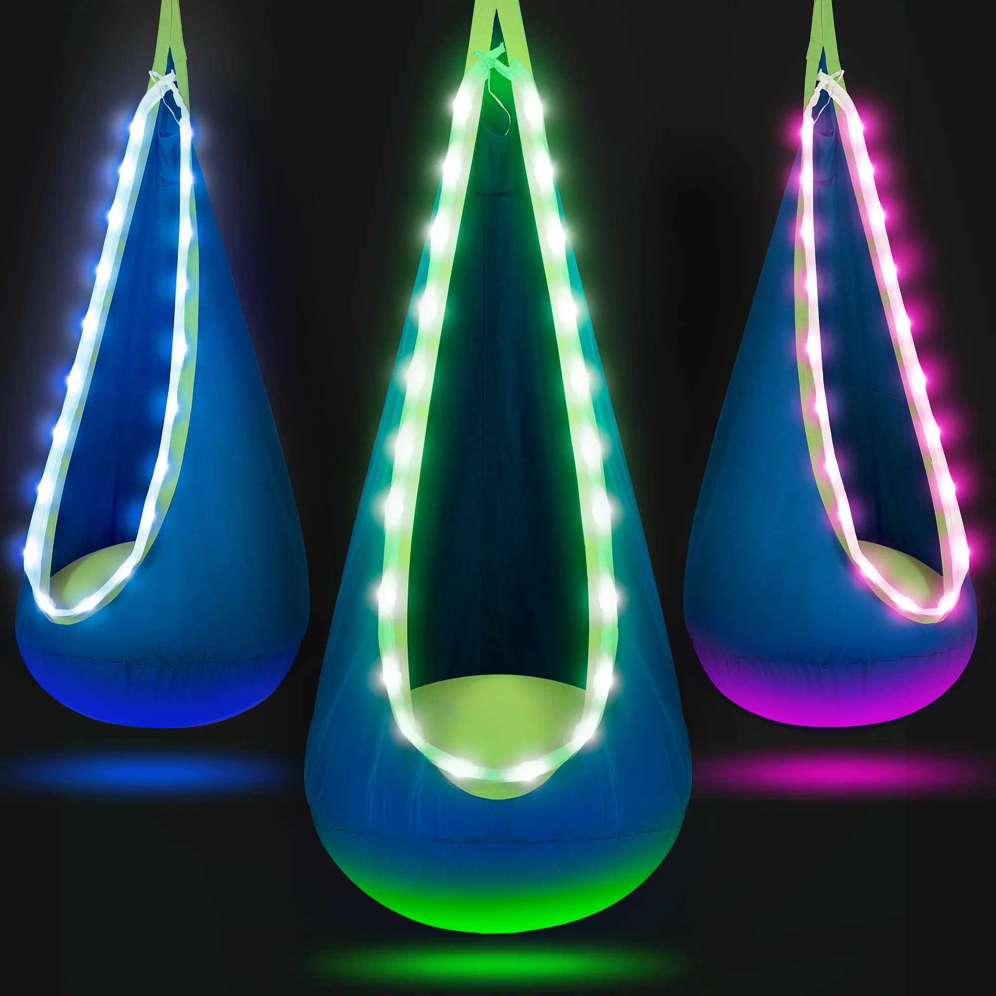 【Stand NOT Included】Christmas Gift for 3+Years Old,Pod Swing with LED Lights & Inflatable Pillow, Hanging Hammock Swing for Indoor & Outdoor, Sensory Chair