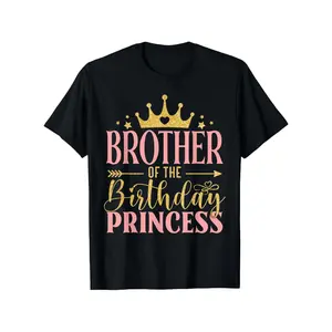 Birthday For Girl Outfit Brother Of The Birthday Princess T-Shirt, 100% Cotton, Single Side Printed, Black Short Sleeve T-shirt, Birthday Festivals Gift for Men Women Family Friends, S-XXXL, 1pc, Fabric Weight 180g  graphic tee funny graphic tee