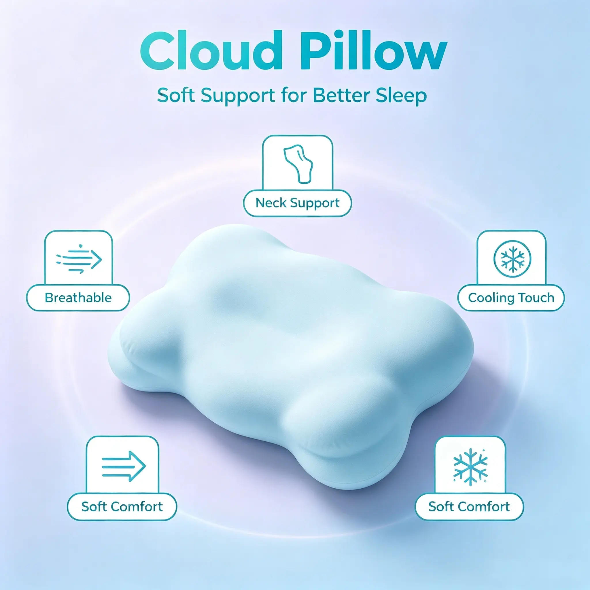 Cloud Extra Thick Memory Foam Neck Support Pillow, Dual Height Ergonomic Cervical Pillow with Washable Cooling Cover for Side Back Belly Sleepers