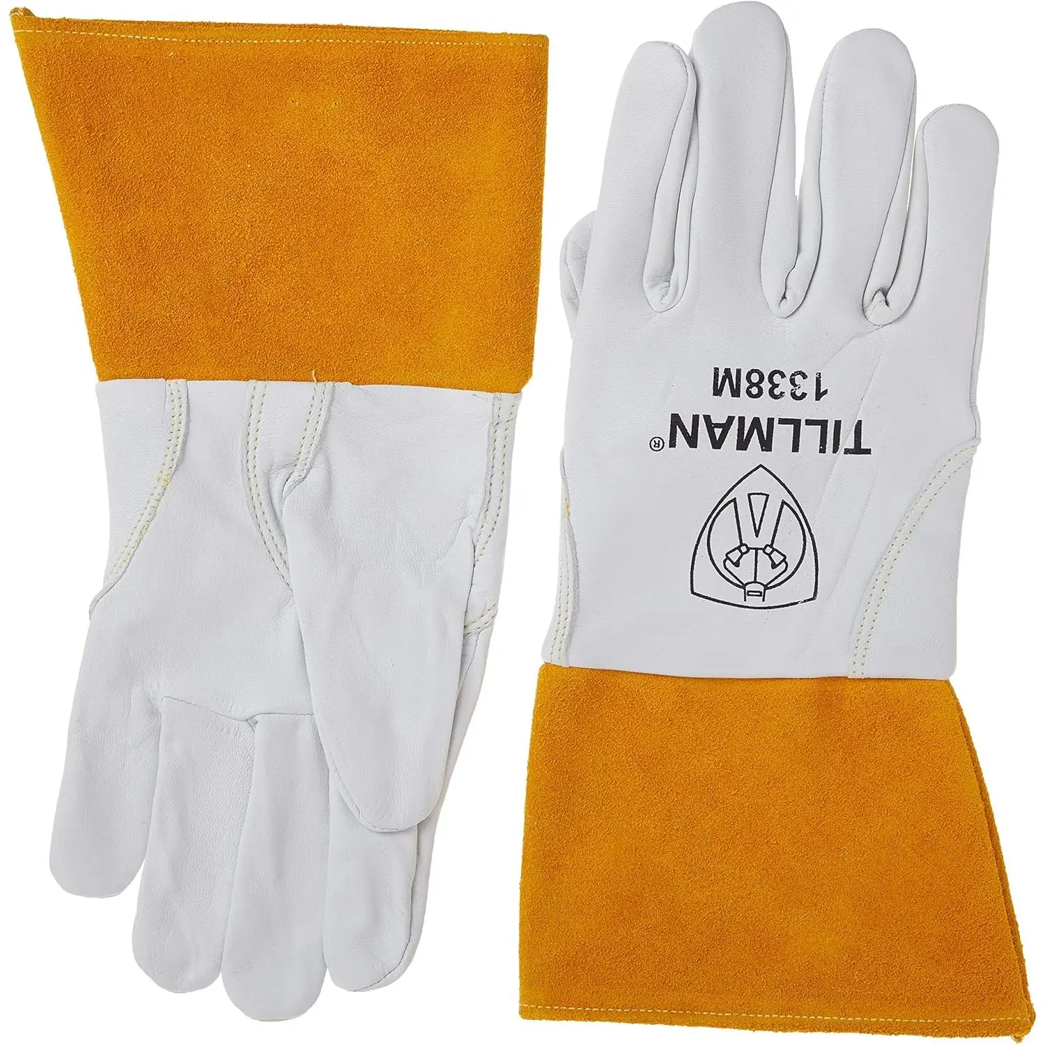 Tillman 1338M Protective Goatskin TIG Gloves - 4 Cuff-CD, Medium Size, White (Model 1338)