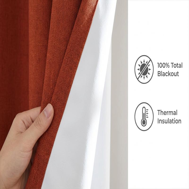 4 Panels Terracotta  Linen Blackout Curtains,  Modern Style, home decoration window curtain, Rust-Proof Metal Eyelets for Easy Slide on Curtain Rod,  for Bedroom, Living Room, Apartment & Dorm