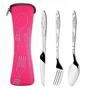 Three-piece stainless steel cutlery set, portable camping office tool, rust-proof outdoor picnic set lunch tool travel cutlery, non-slip grip light meal cooking tools