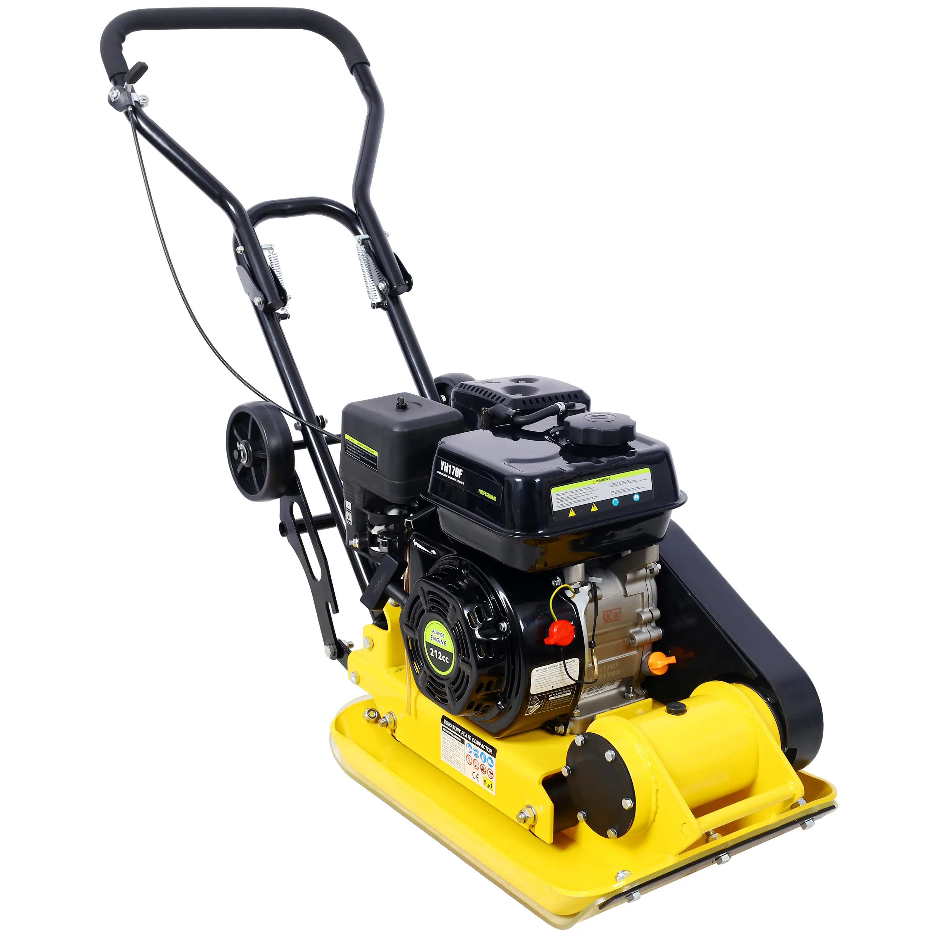 Heavy Duty Gas-Powered Plate Compactor Power Tool, 7.0HP Engine, 5500VPM Max Vibration Force, 20x14 in Plate, Built-in Wheel, EPA Compliant