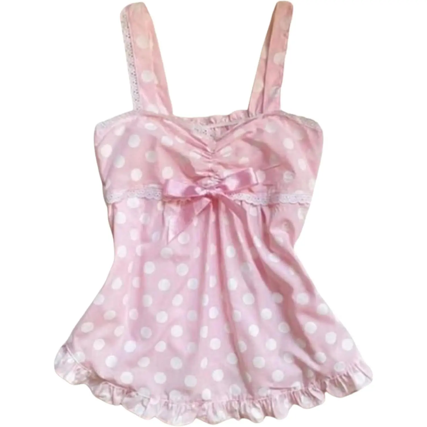 2000s Clothing Polka Dot Tank Tops Y2k Whimsy Twee Vintage Shoujo Tees Harajuku Clothes Cutecore air Long Sleeve Deep Neck Tie